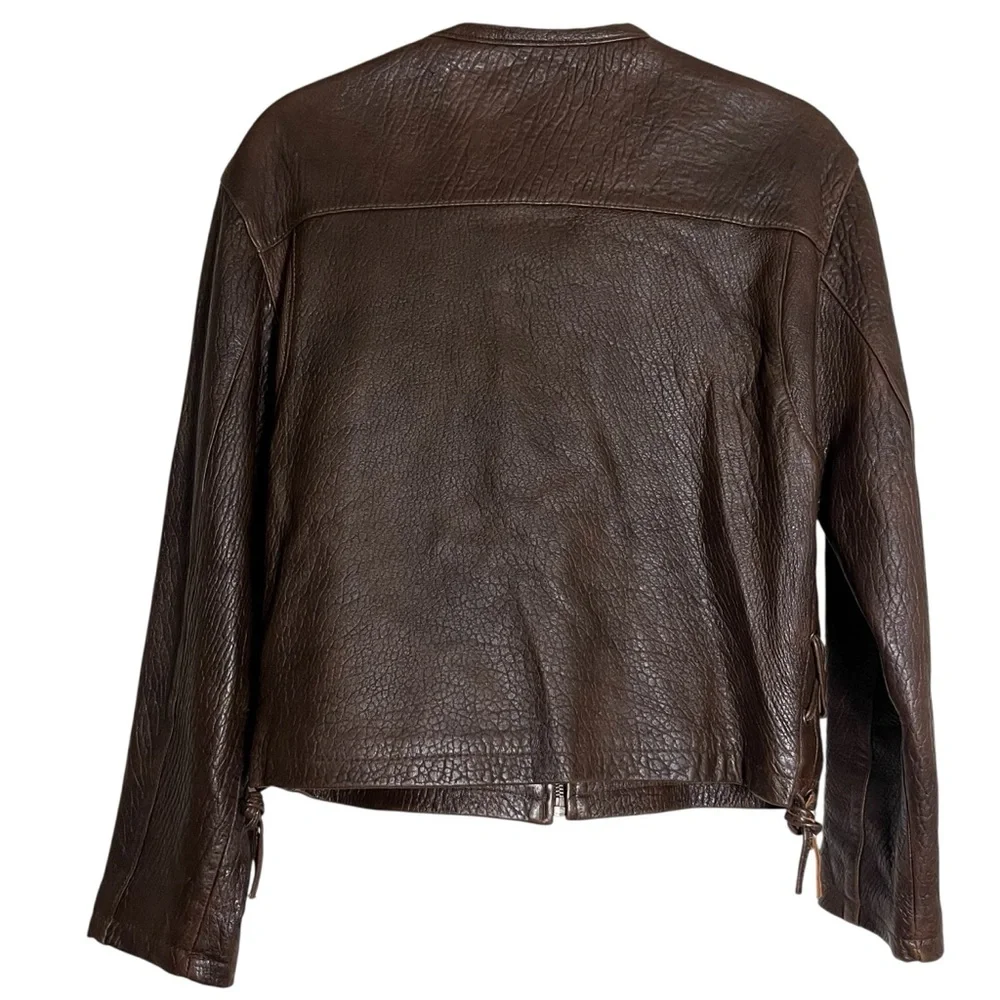 90s vintage carole little leather jacket moto brown front zip pebbled leather 6 - Picture 4 of 12